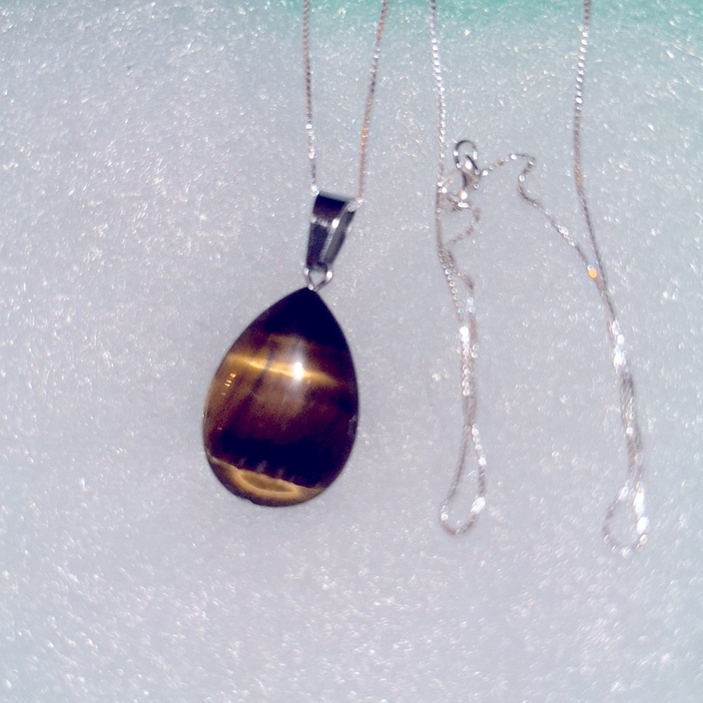 Boho hippie Tiger 🐅 Eye Sterling Silver Necklace 16” - Picture 3 of 8